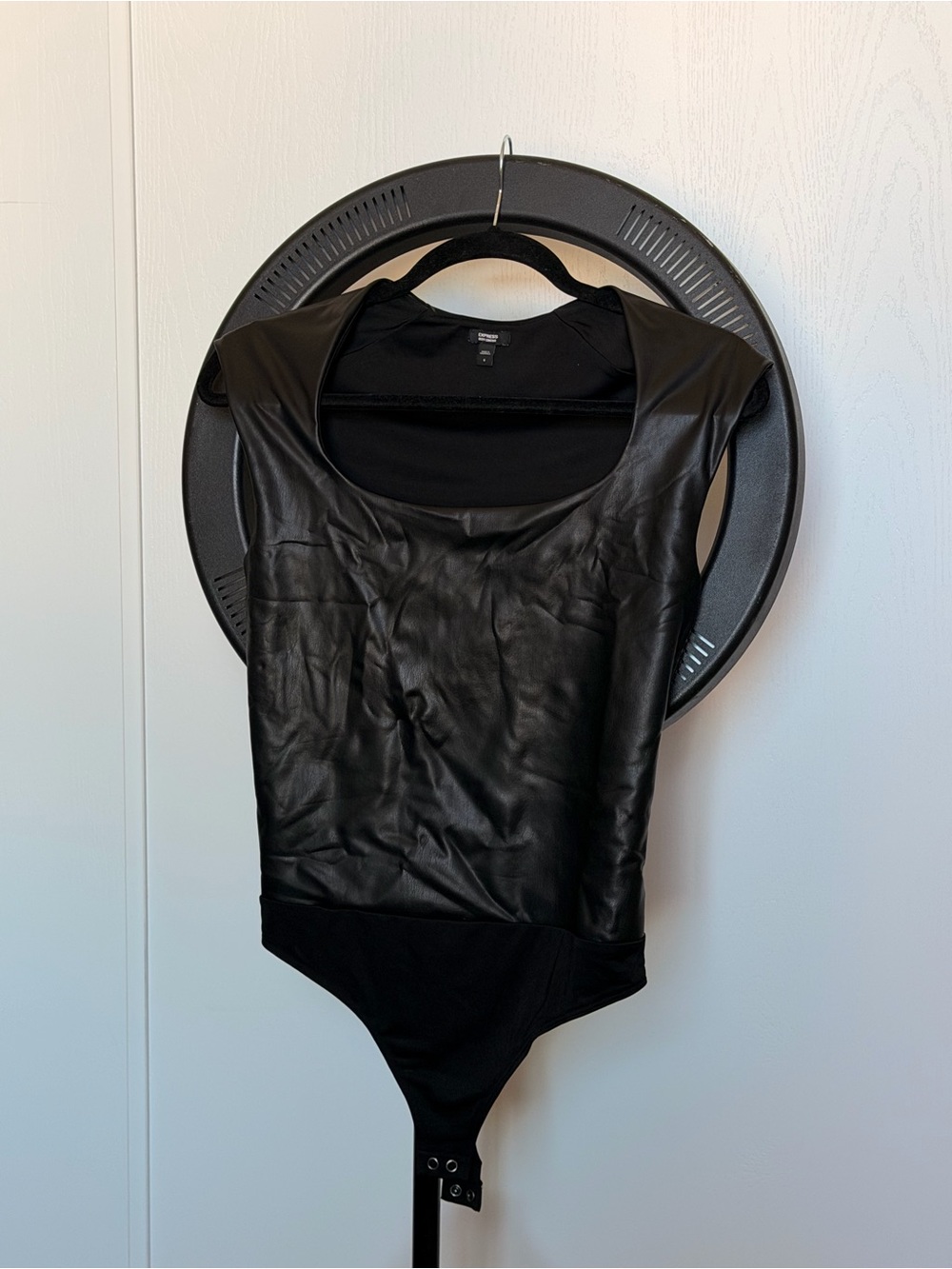 Sleeveless Faux Leather Black Bodysuit